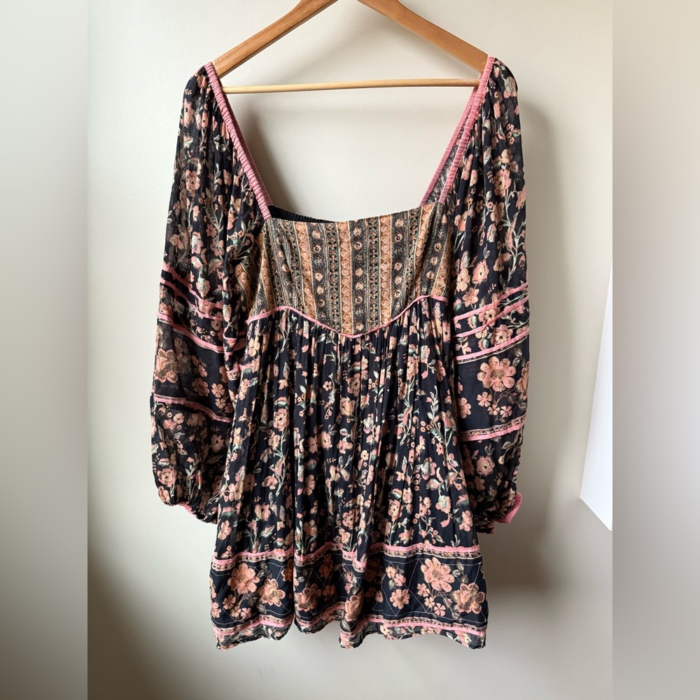 FREE PEOPLE Endless Afternoon Mini Dress Floral Boho Babydoll Coquette Smocked S